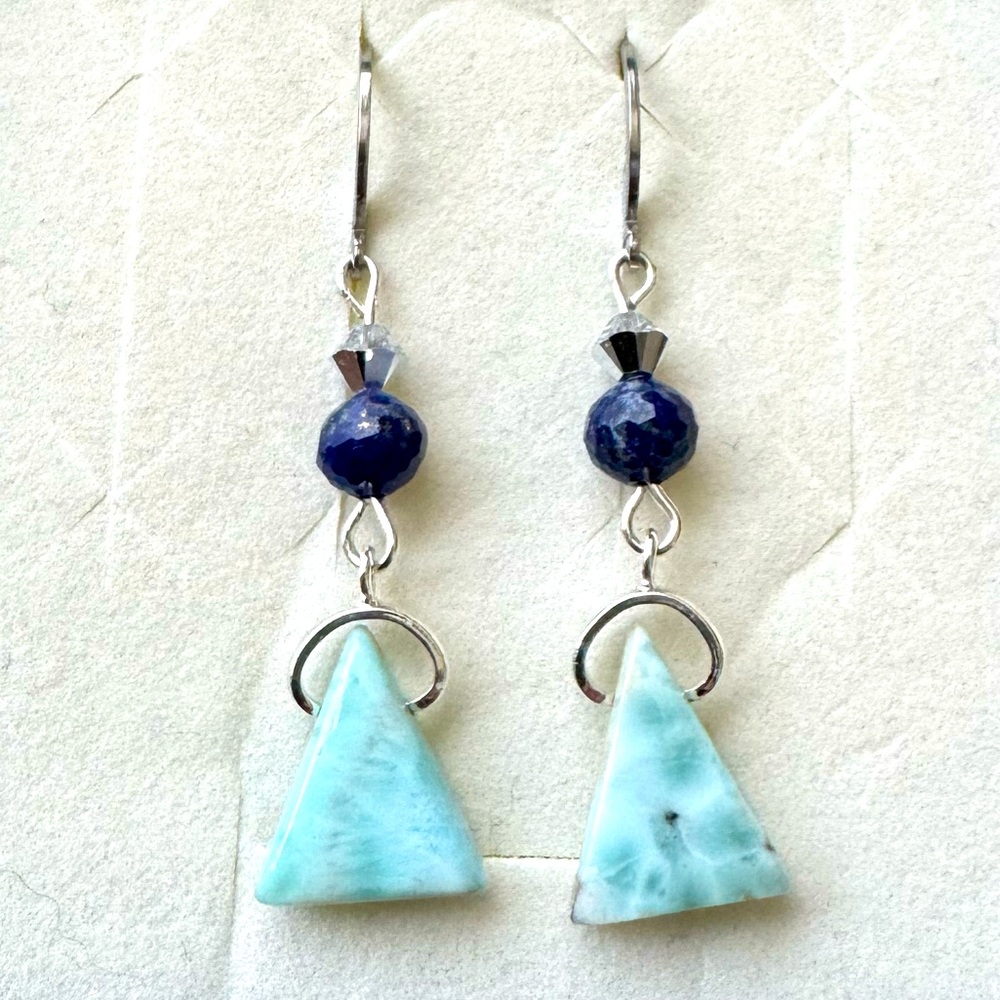 Larimar & Lapis Gemstone Drop Earrings